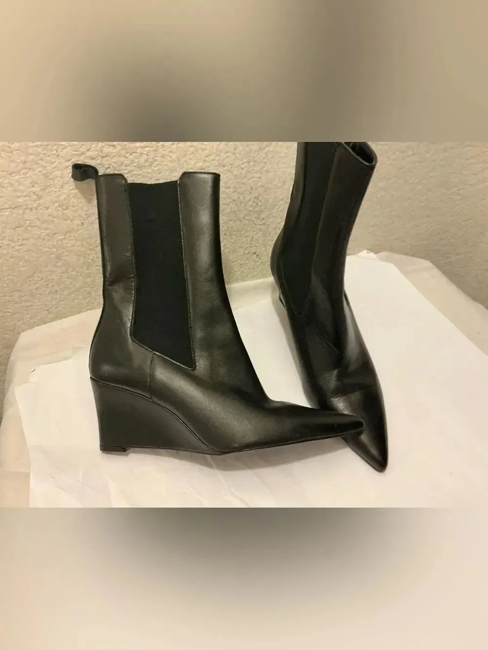 Zara Black Chelsea leather Wedge Ankle Boot size 38